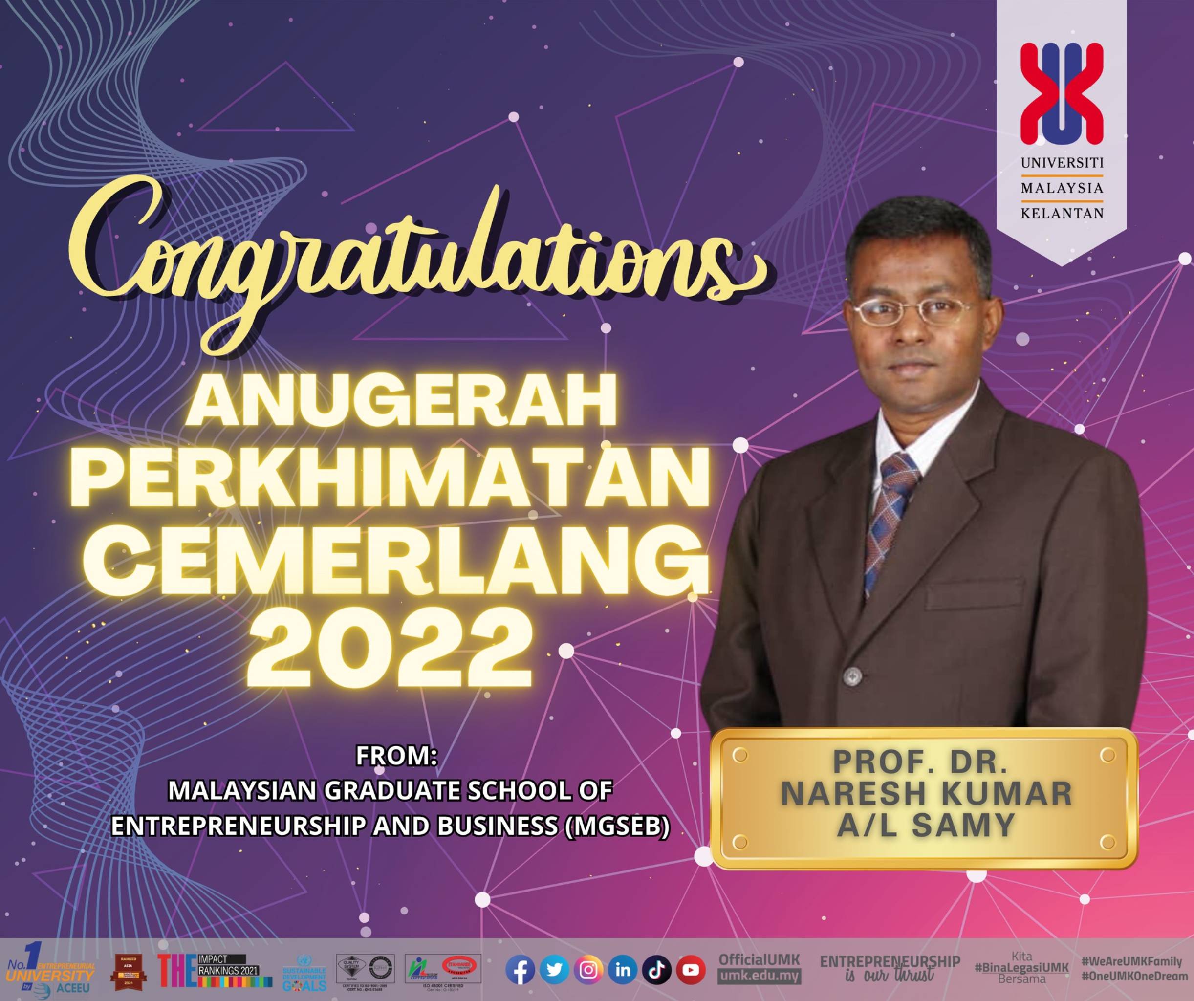 Anugerah Perkhidmatan Cemerlang 2023 Prof. Dr. Naresh Kumar